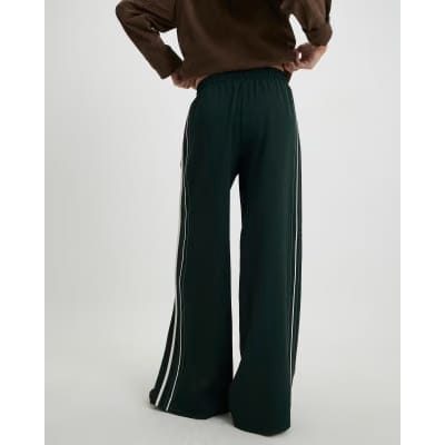 Green Side Stripe Drawstring Wide Leg Joggers