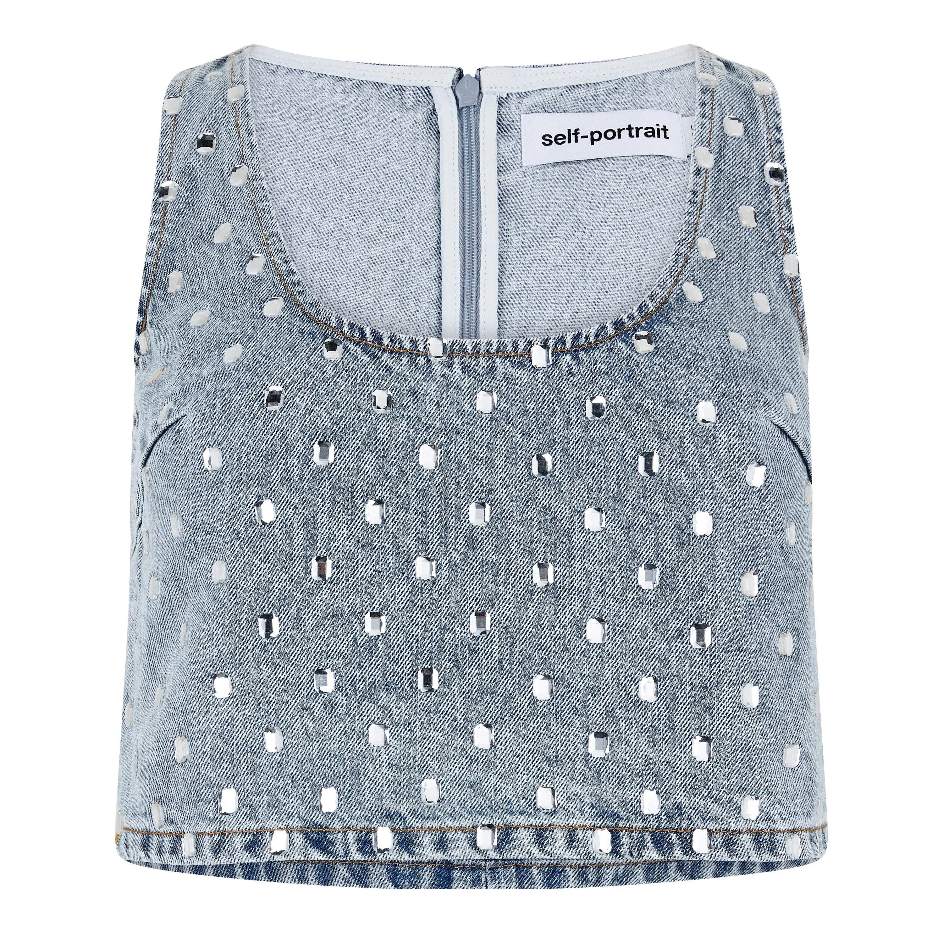 Rhinestone Denim Strappy Crop Top