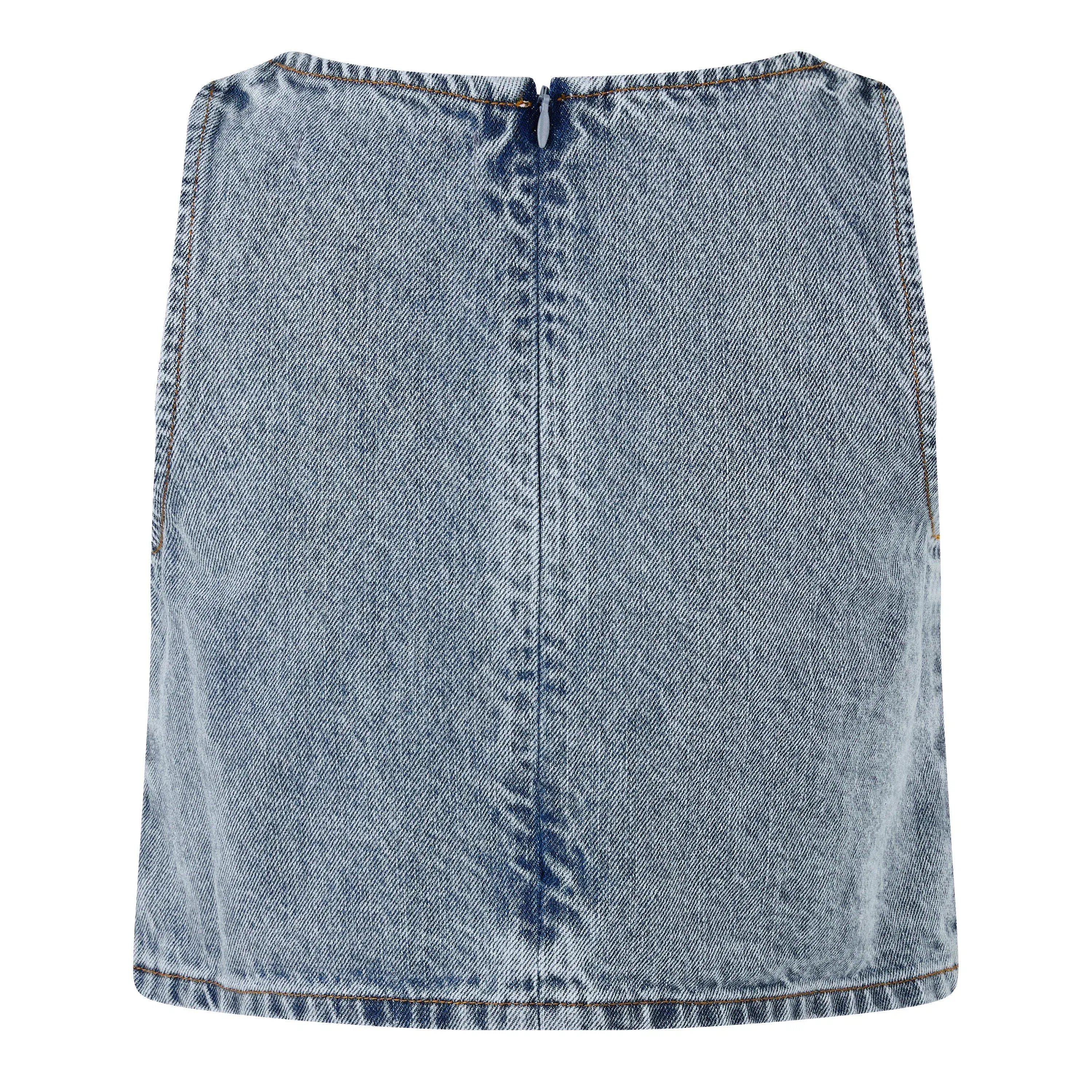Rhinestone Denim Strappy Crop Top