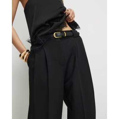Black Pleated Wide Leg Trousers