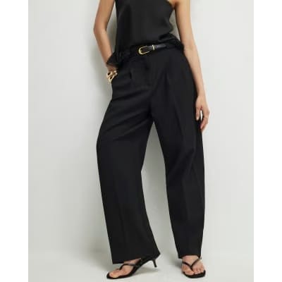 Black Pleated Wide Leg Trousers