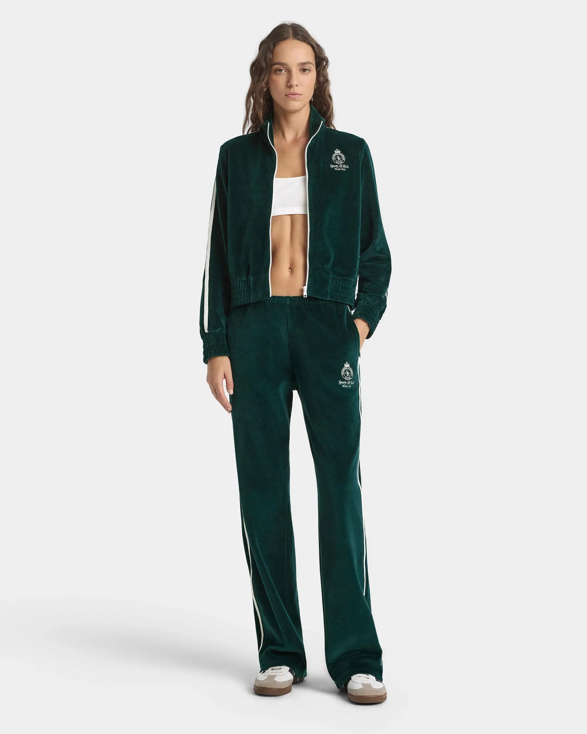 Crown Tennis Velour Sweatpant - Forest/Ecru