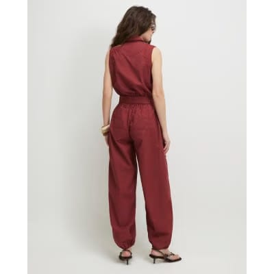 Red Sleeveless Utility Jumpsuit