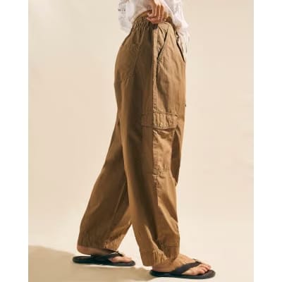Beige Barrel Leg Cargo Trousers