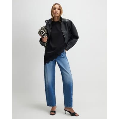 Black Asymmetric Lace Satin T-Shirt
