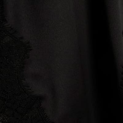 Black Asymmetric Lace Satin T-Shirt