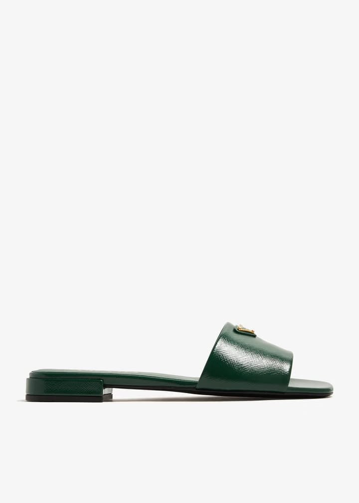 Saffiano patent leather slides