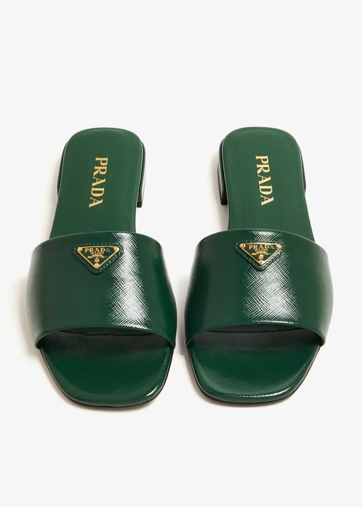 Saffiano patent leather slides