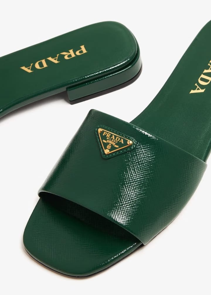 Saffiano patent leather slides