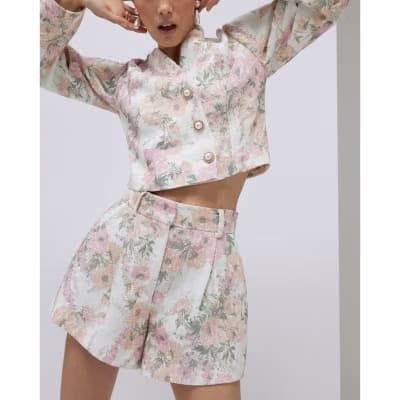 Pink Floral Boucle Shorts