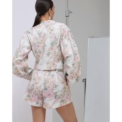 Pink Floral Boucle Shorts
