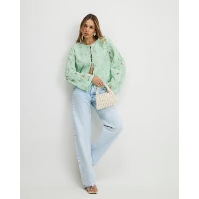 Green 3D Flower Tie Front Jacket