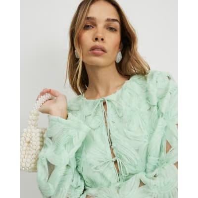 Green 3D Flower Tie Front Jacket