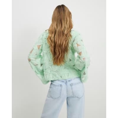 Green 3D Flower Tie Front Jacket