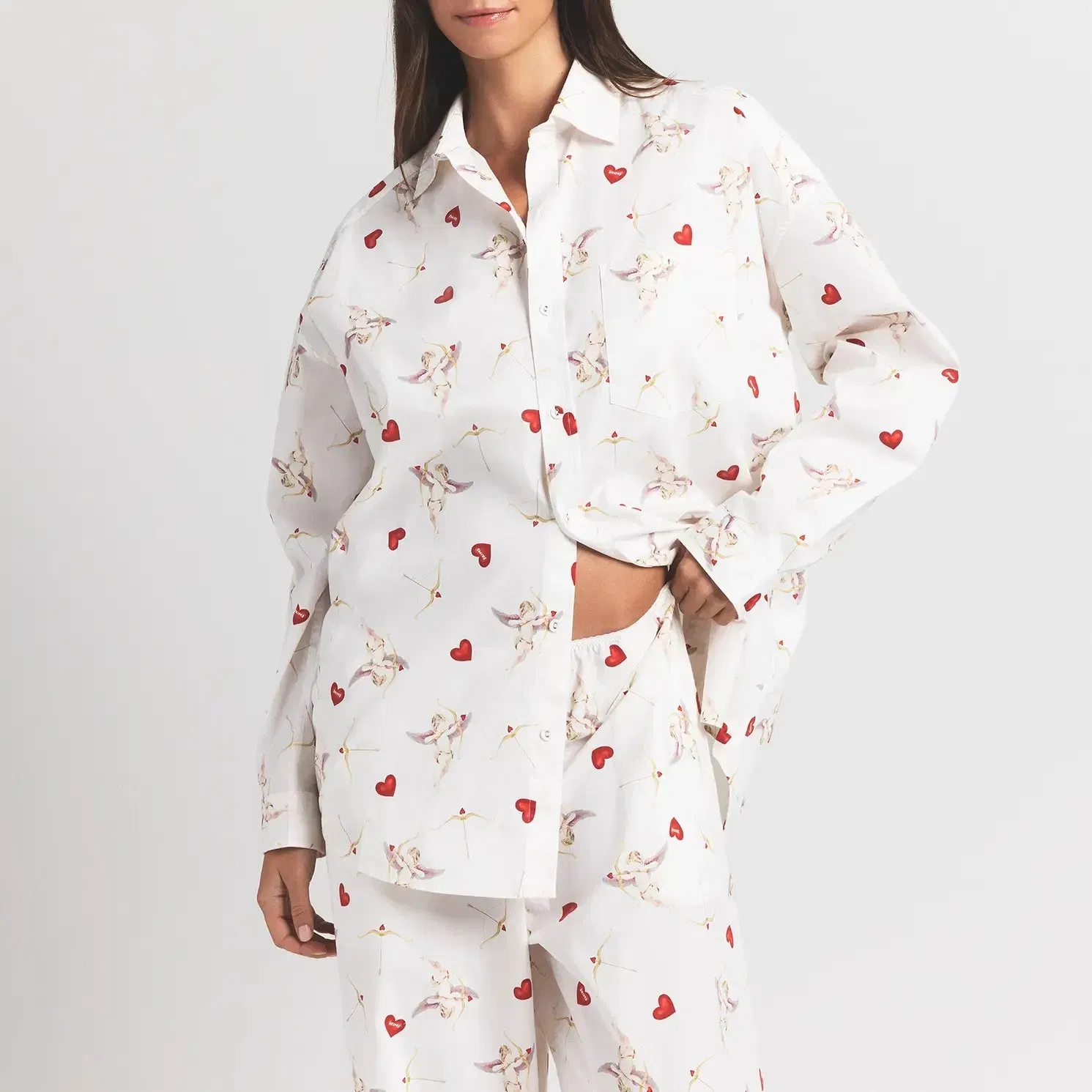 COTTON POPLIN OVERSIZED SLEEP SET | MARBLE CHERUB PRINT