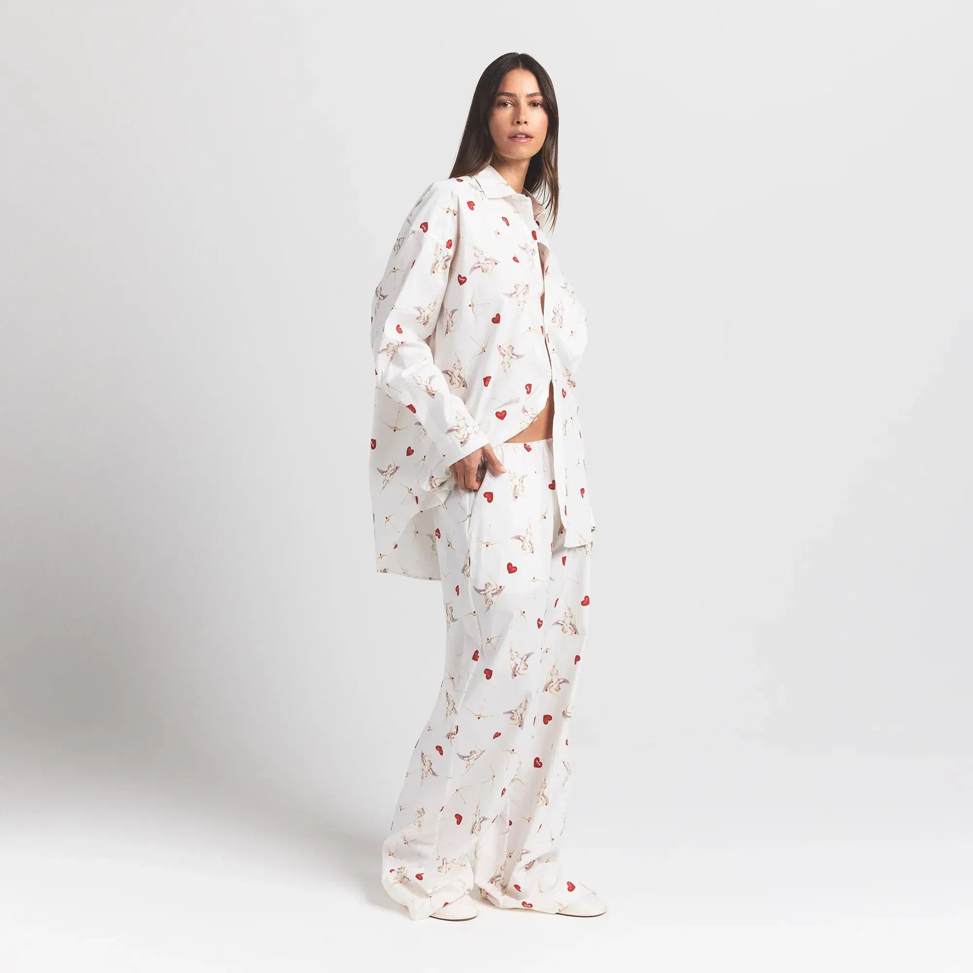 COTTON POPLIN OVERSIZED SLEEP SET | MARBLE CHERUB PRINT