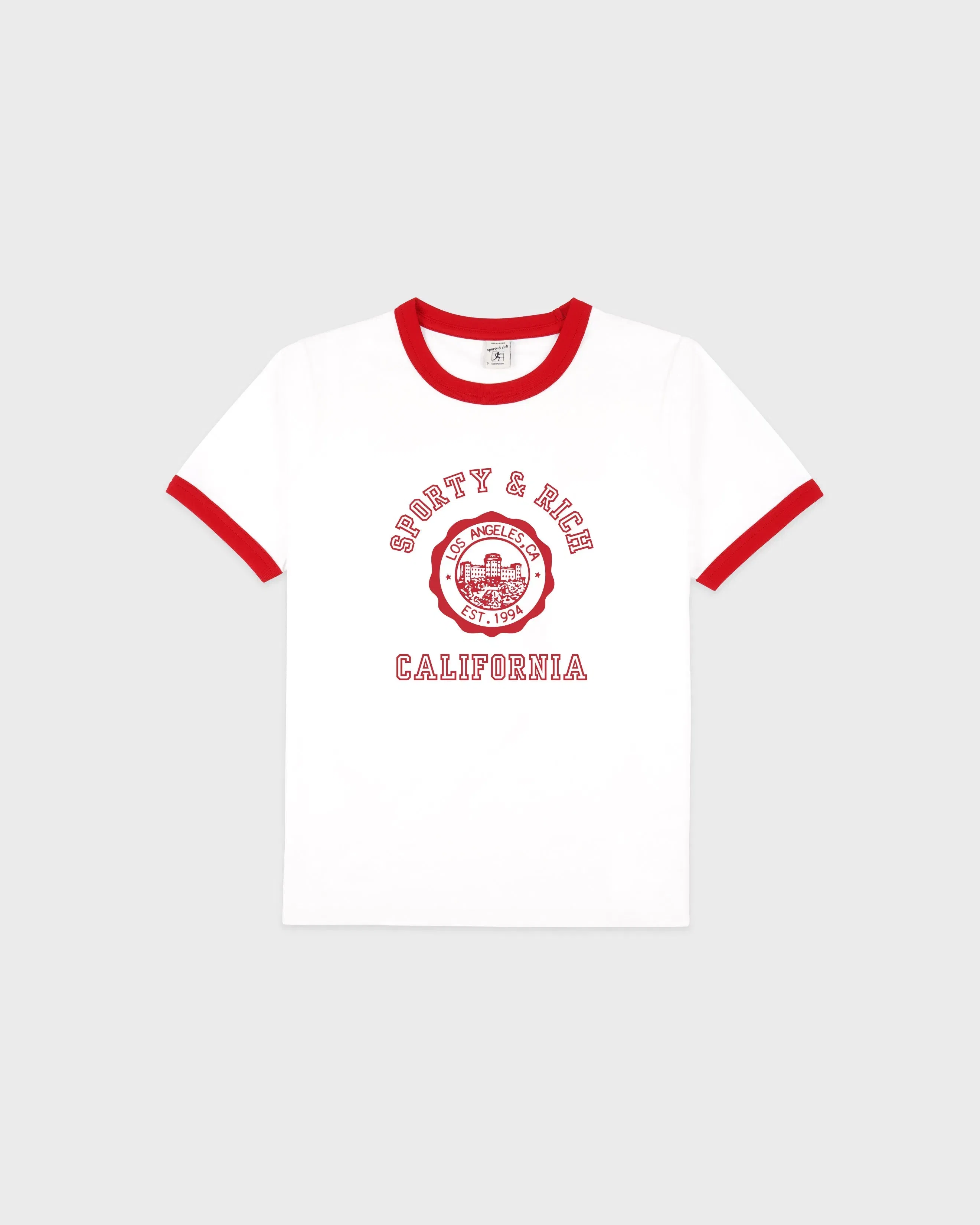 California Emblem Ringer T-Shirt - White/Ruby