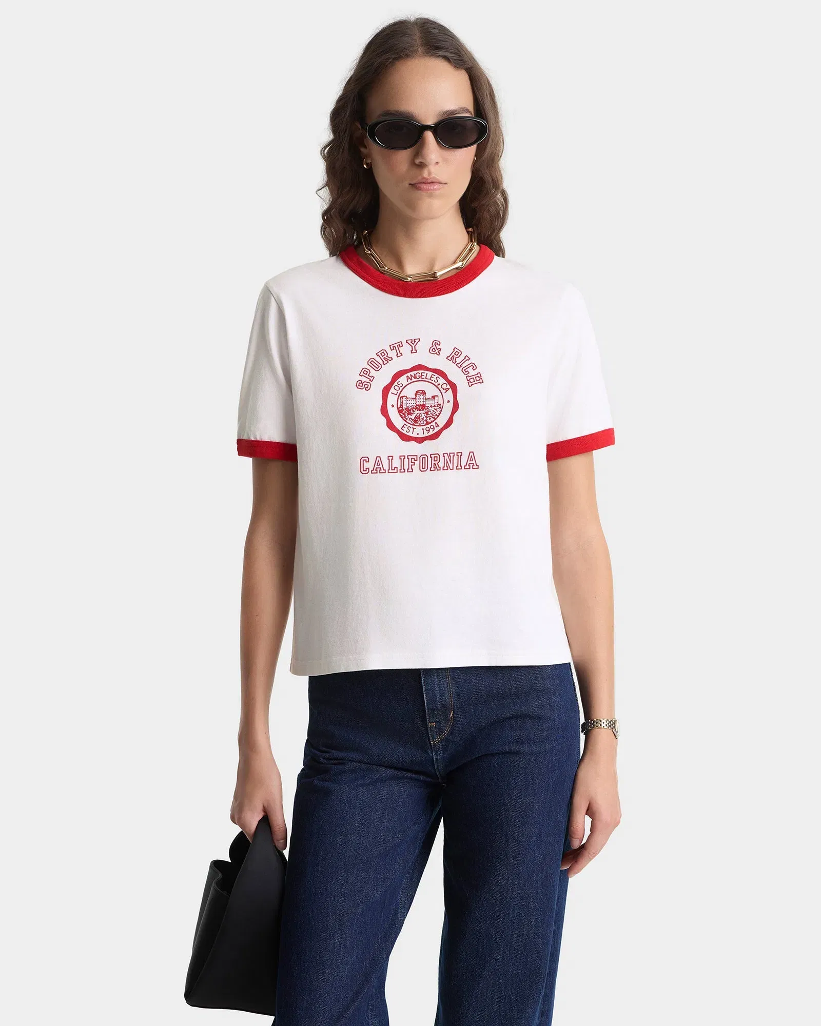 California Emblem Ringer T-Shirt - White/Ruby