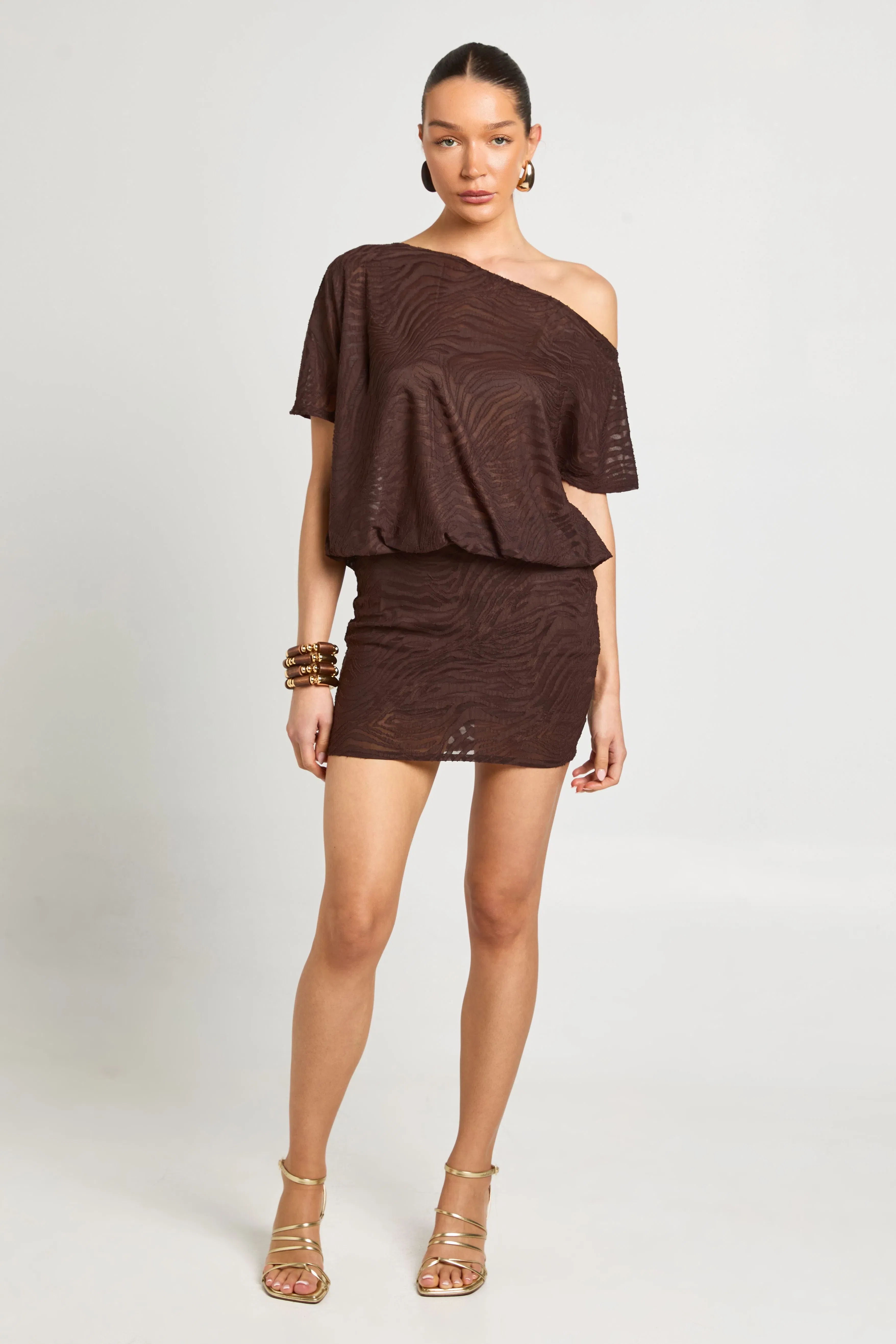 Burnout Zebra Asym Neck Blouson Top Dress
