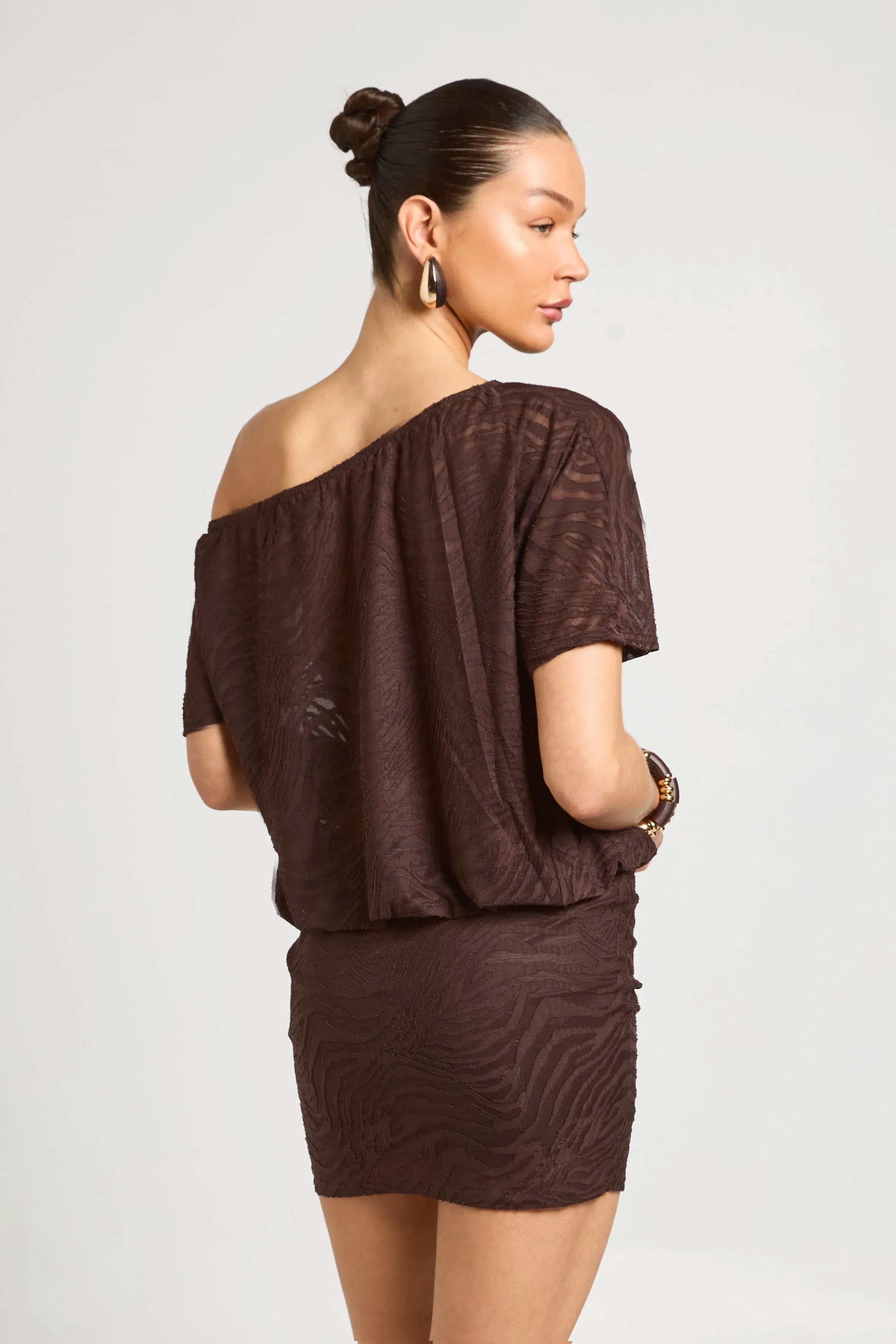 Burnout Zebra Asym Neck Blouson Top Dress