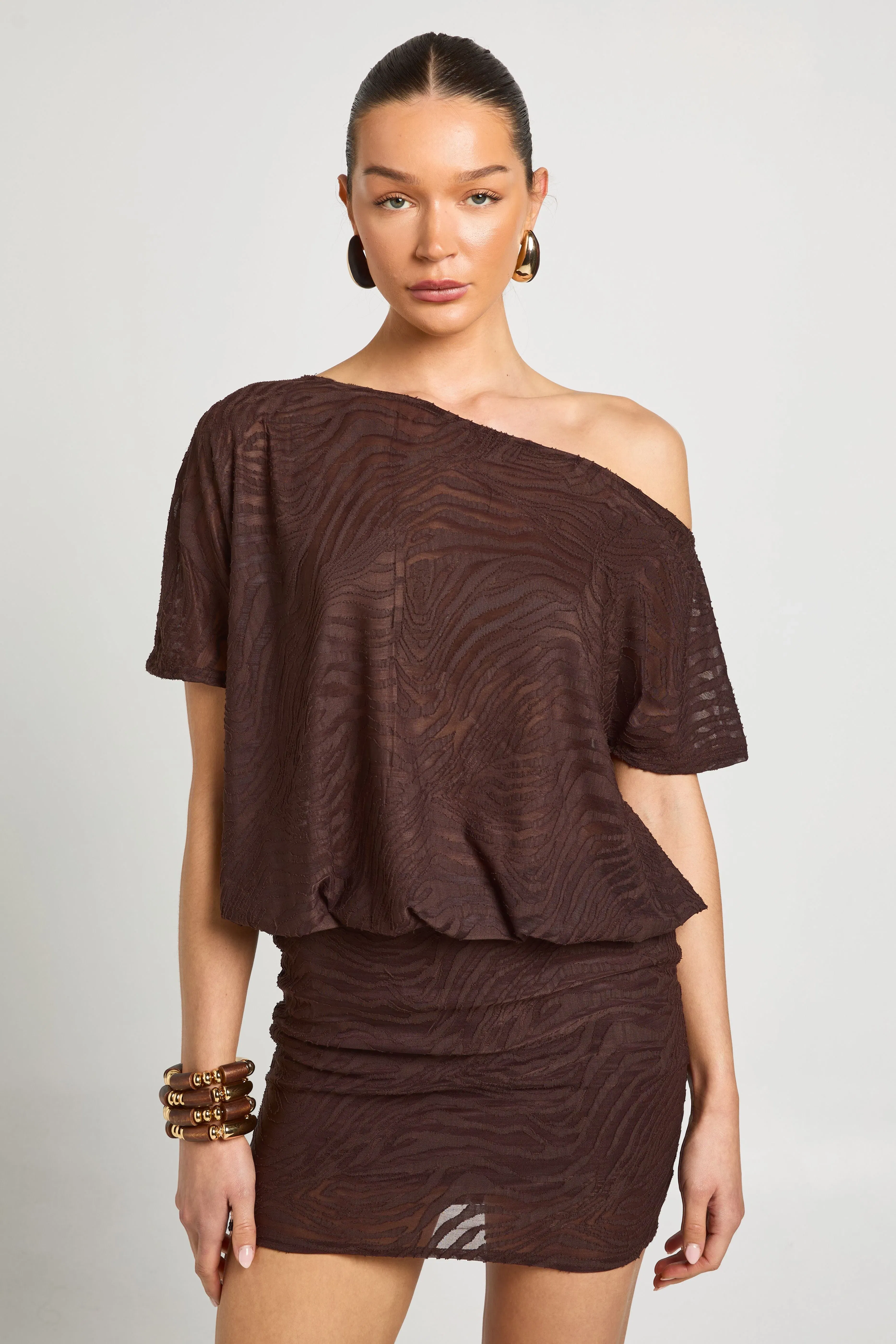 Burnout Zebra Asym Neck Blouson Top Dress