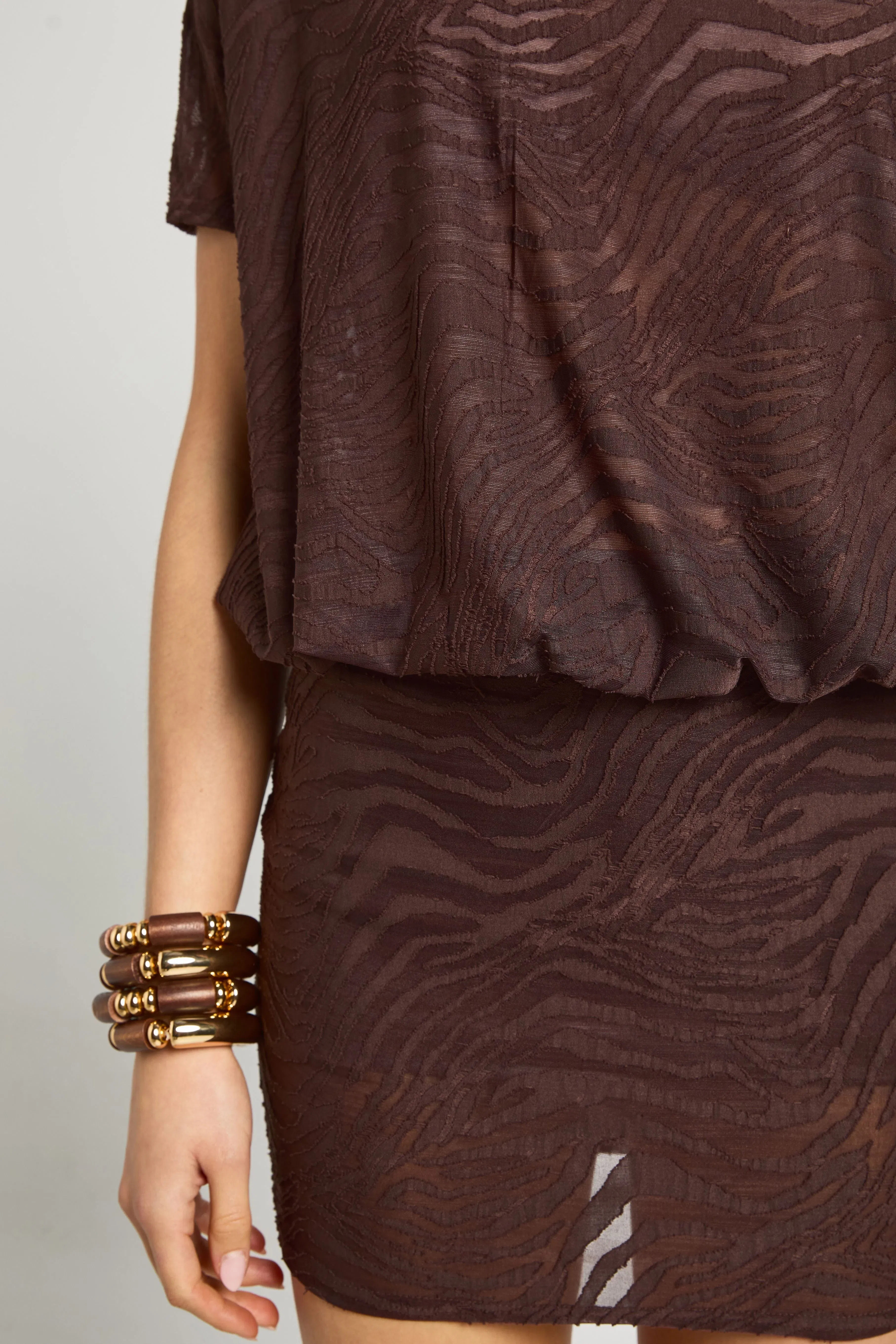 Burnout Zebra Asym Neck Blouson Top Dress