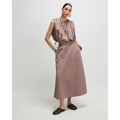 Brown Midi Full Skirt