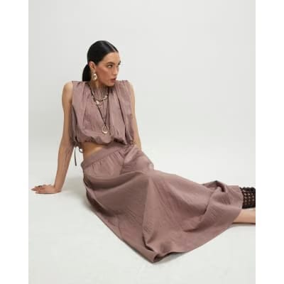 Brown Midi Full Skirt