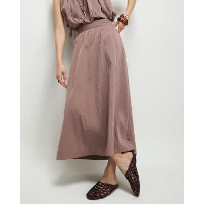 Brown Midi Full Skirt
