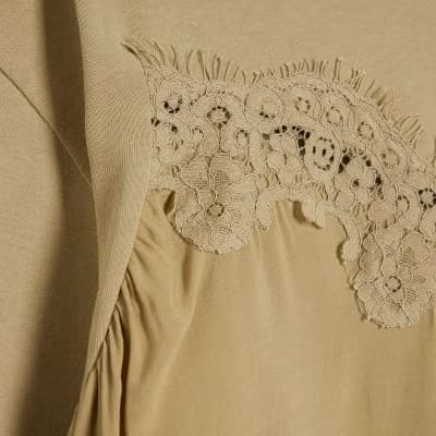 Green Short Sleeve Lace Detail T-shirt