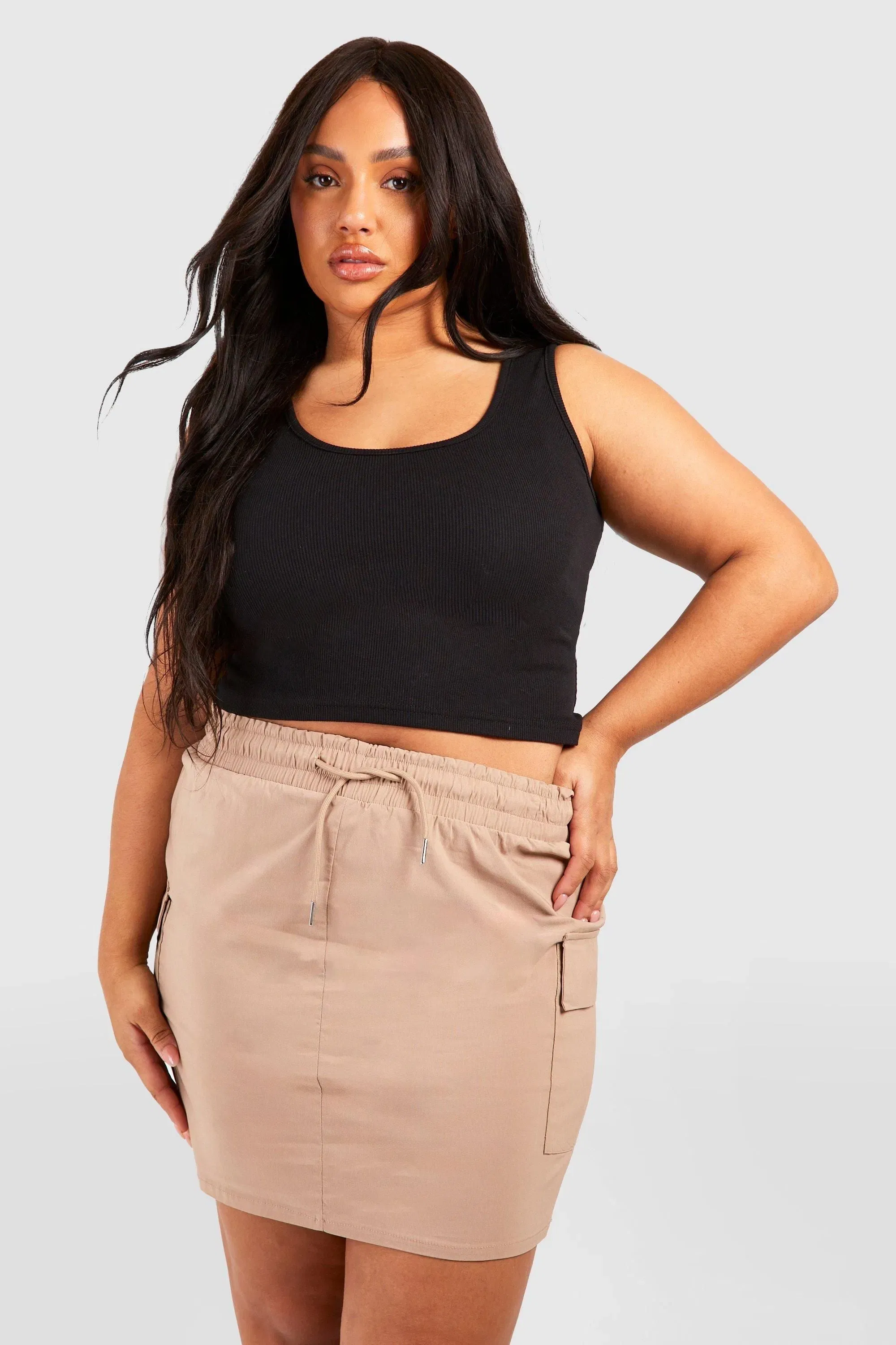 Plus Drawstring Cargo Mini Skirt