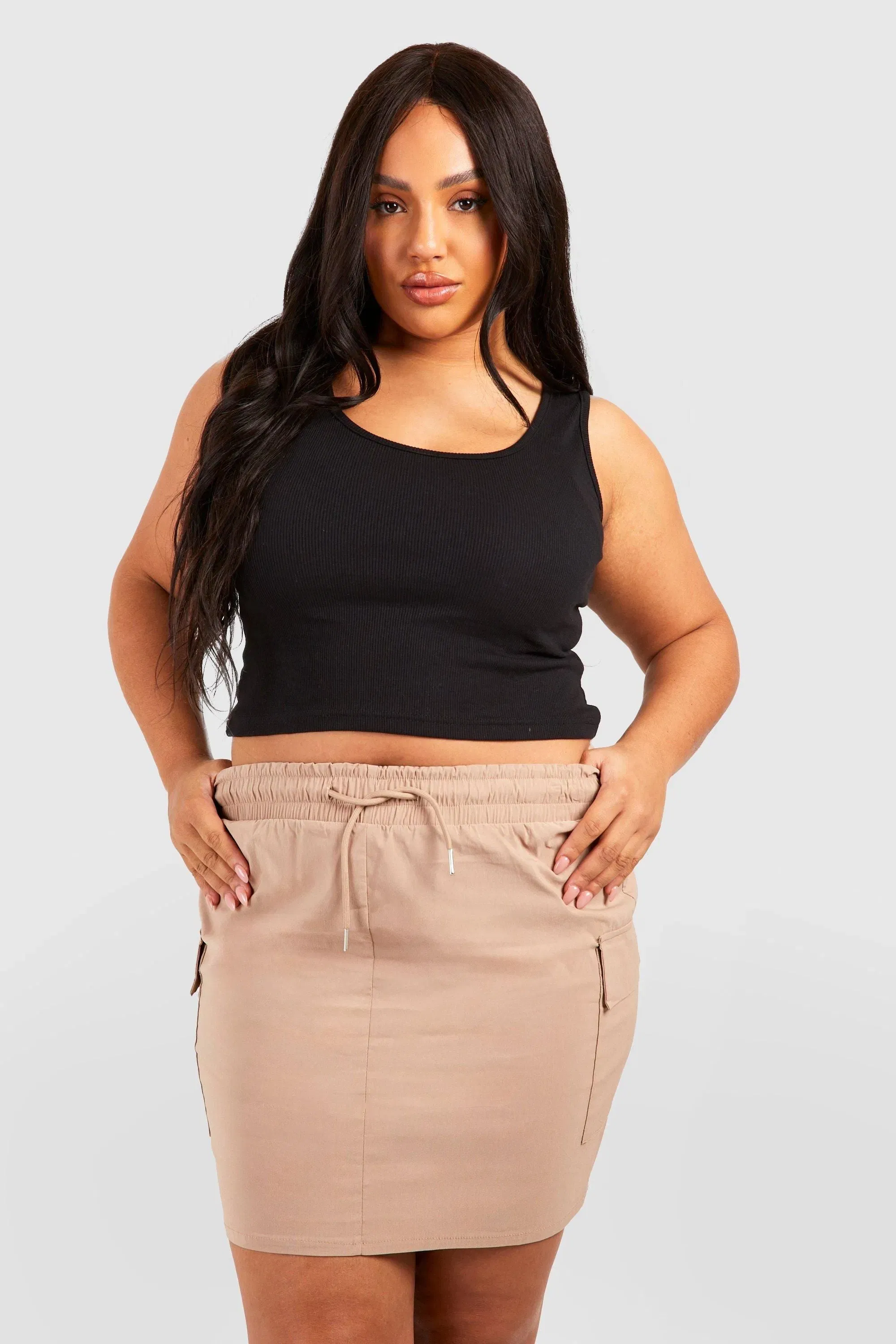Plus Drawstring Cargo Mini Skirt