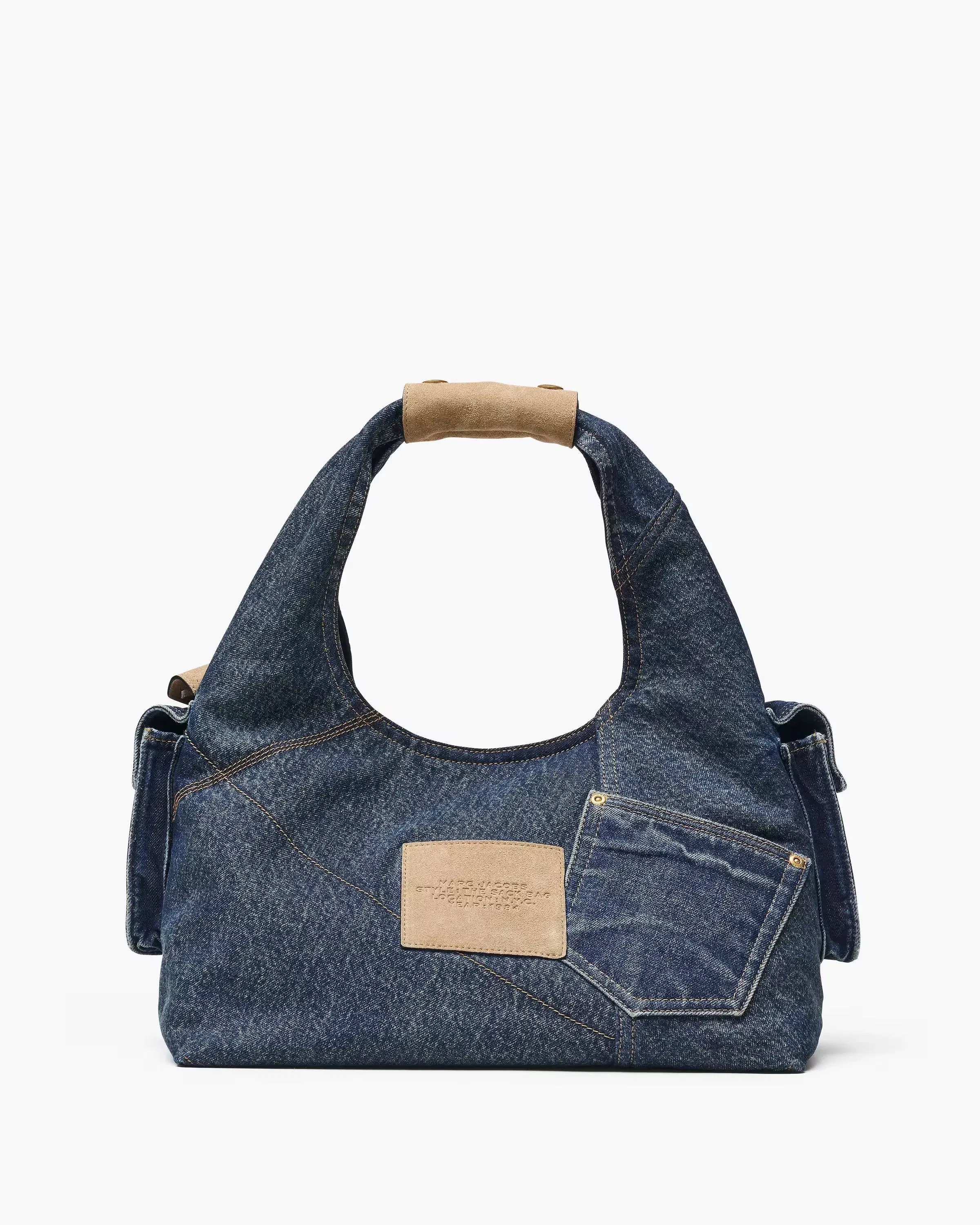 Marc Jacobs The Denim Suede Cargo Sack Bag Dark Wash Indigo