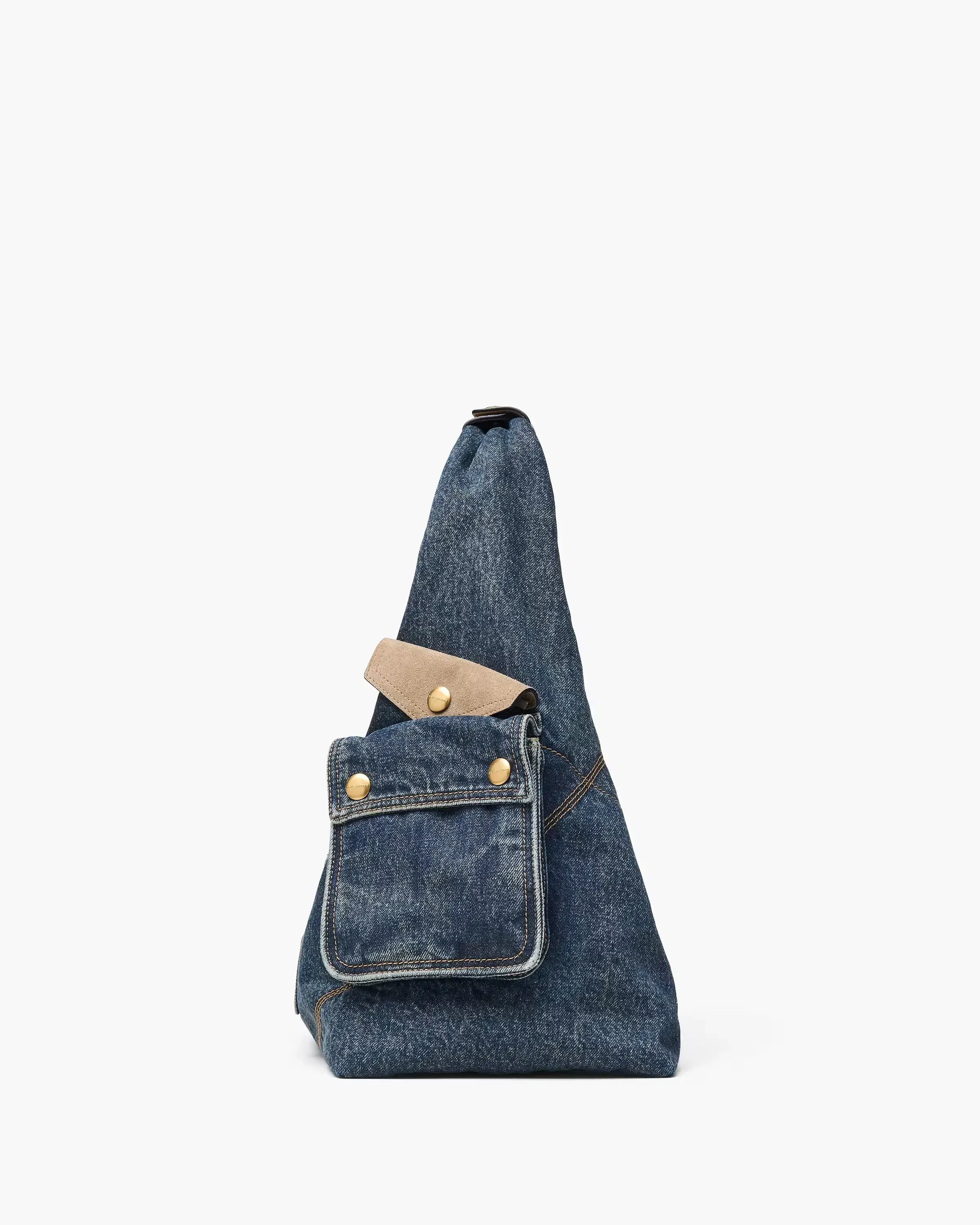 Marc Jacobs The Denim Suede Cargo Sack Bag Dark Wash Indigo