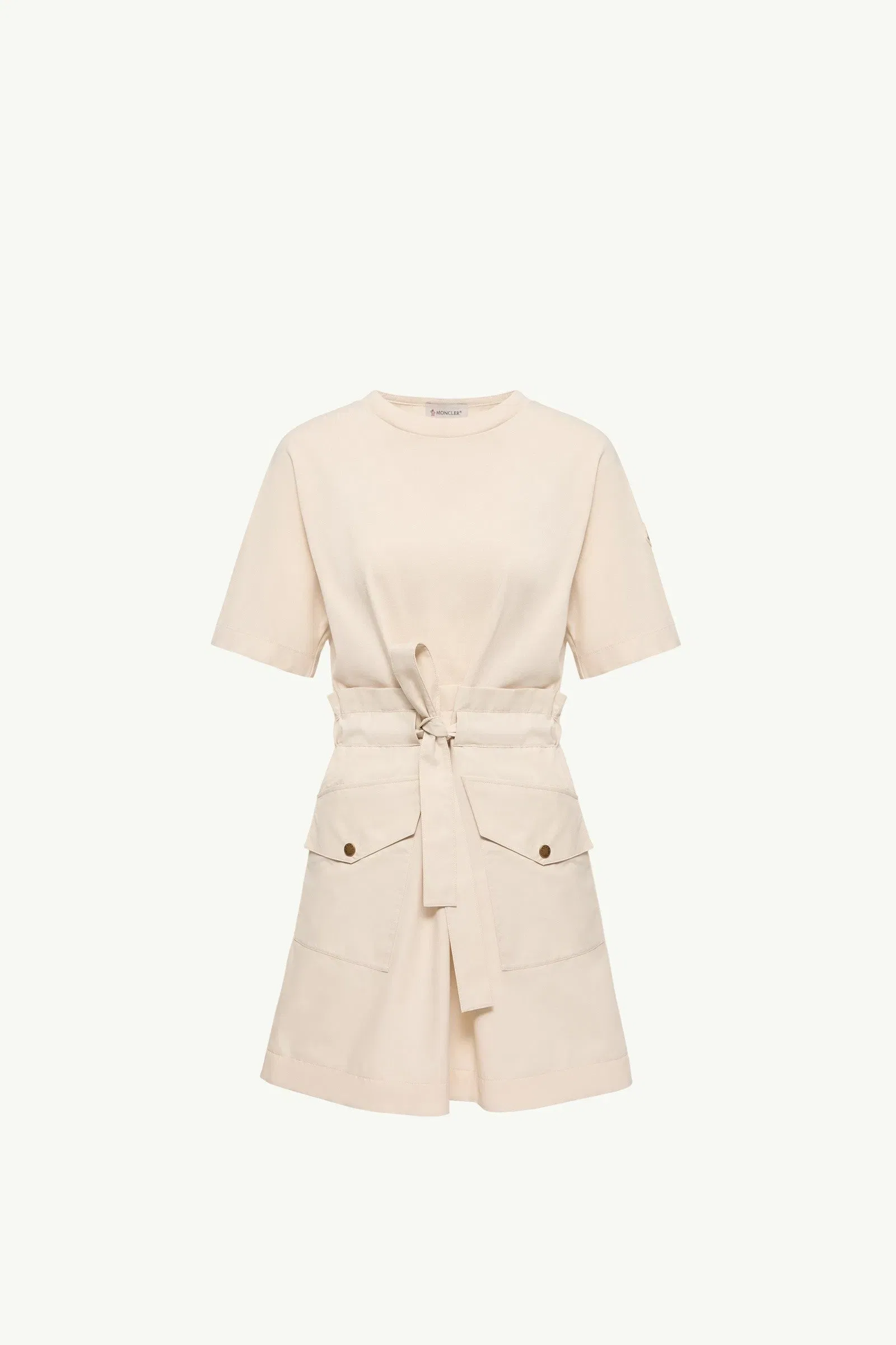 Moncler Belted Cotton Mini Dress White Ivory White Ivory
