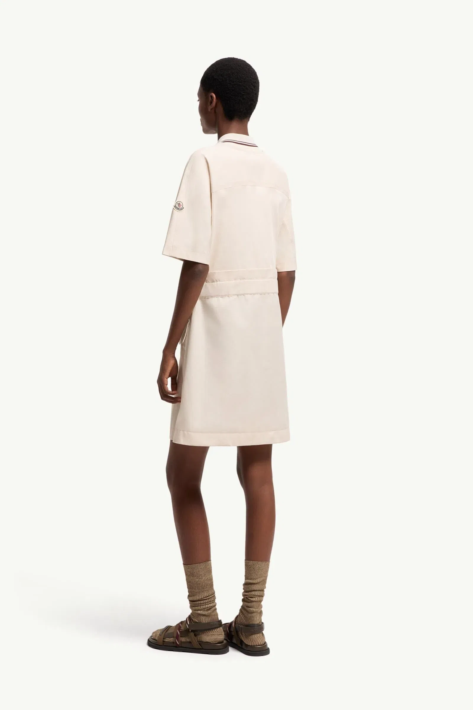 Moncler Belted Cotton Mini Dress White Ivory White Ivory