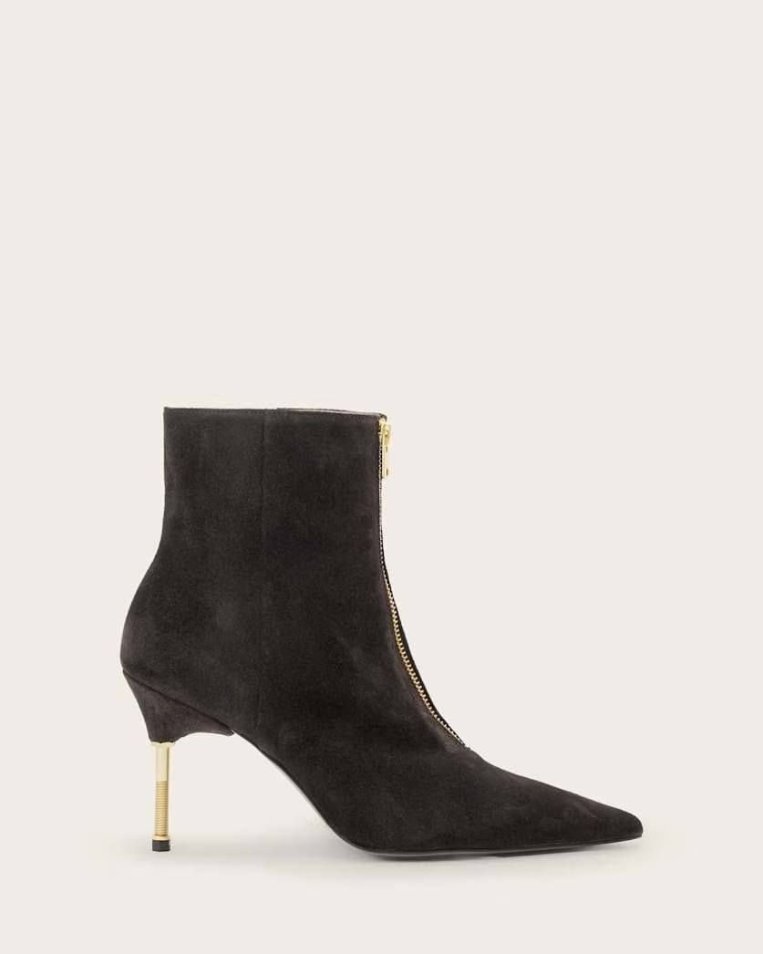 AllSaints Natasha Pointed Zip Up Suede Boots Women's Bitter Brown Women's