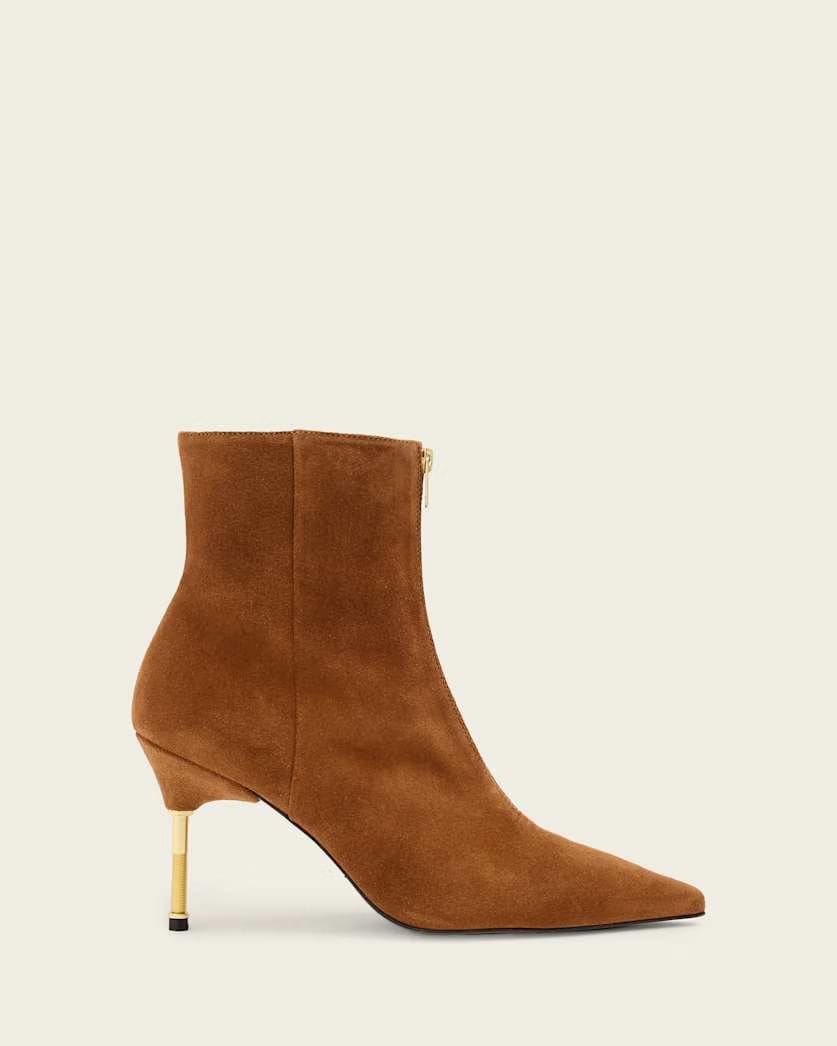 AllSaints Natasha Pointed Zip Up Suede Boots Women's Bitter Brown Women's