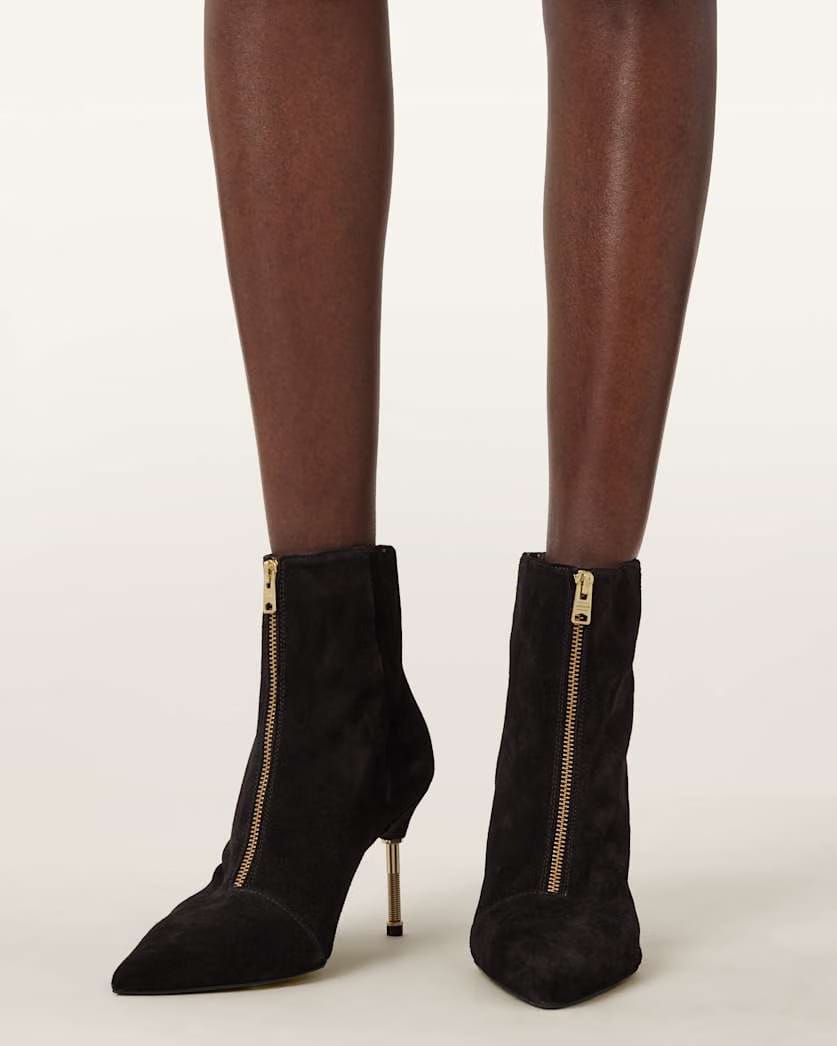 AllSaints Natasha Pointed Zip Up Suede Boots Women's Bitter Brown Women's