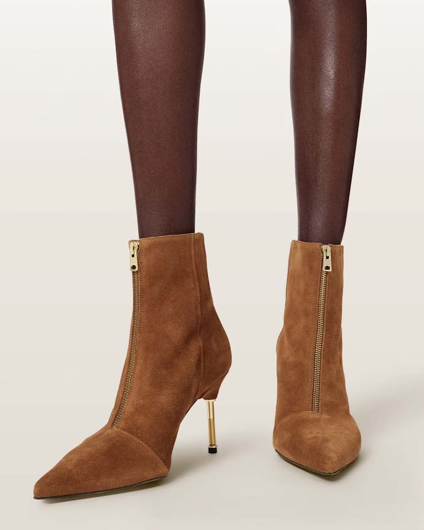 AllSaints Natasha Pointed Zip Up Suede Boots Women's Bitter Brown Women's