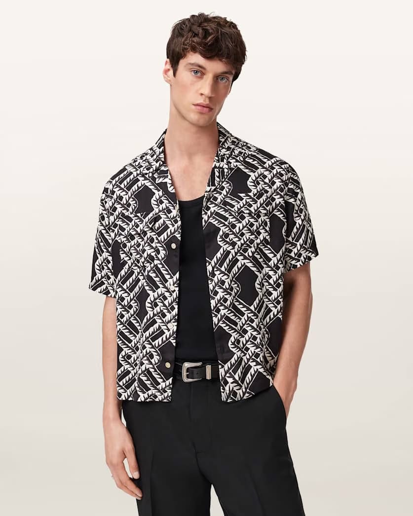 AllSaints Twined Short Sleeve Shirt Jet Black