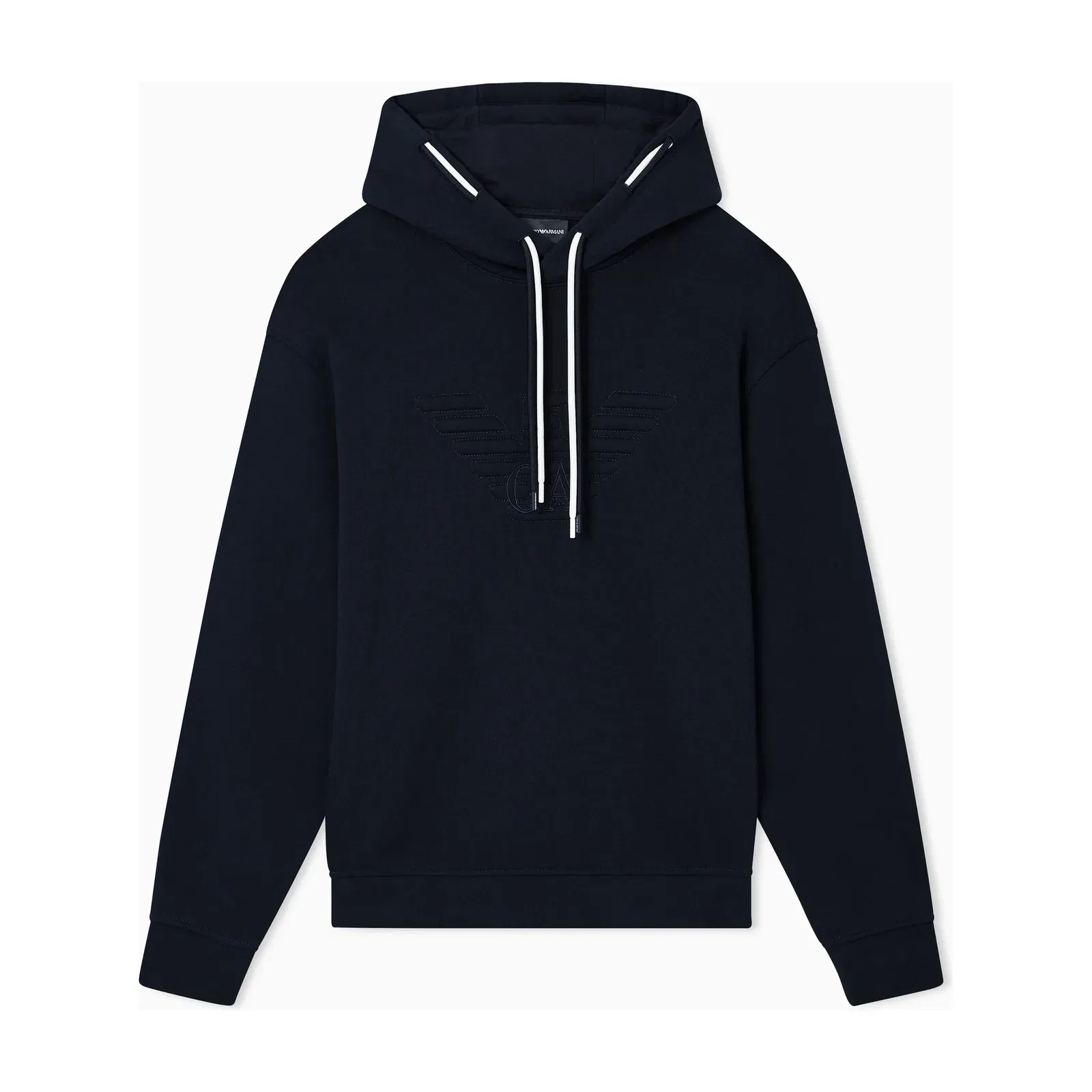 Emporio Armani Loose-fit hooded sweatshirt in French terry jersey with a domed eagle