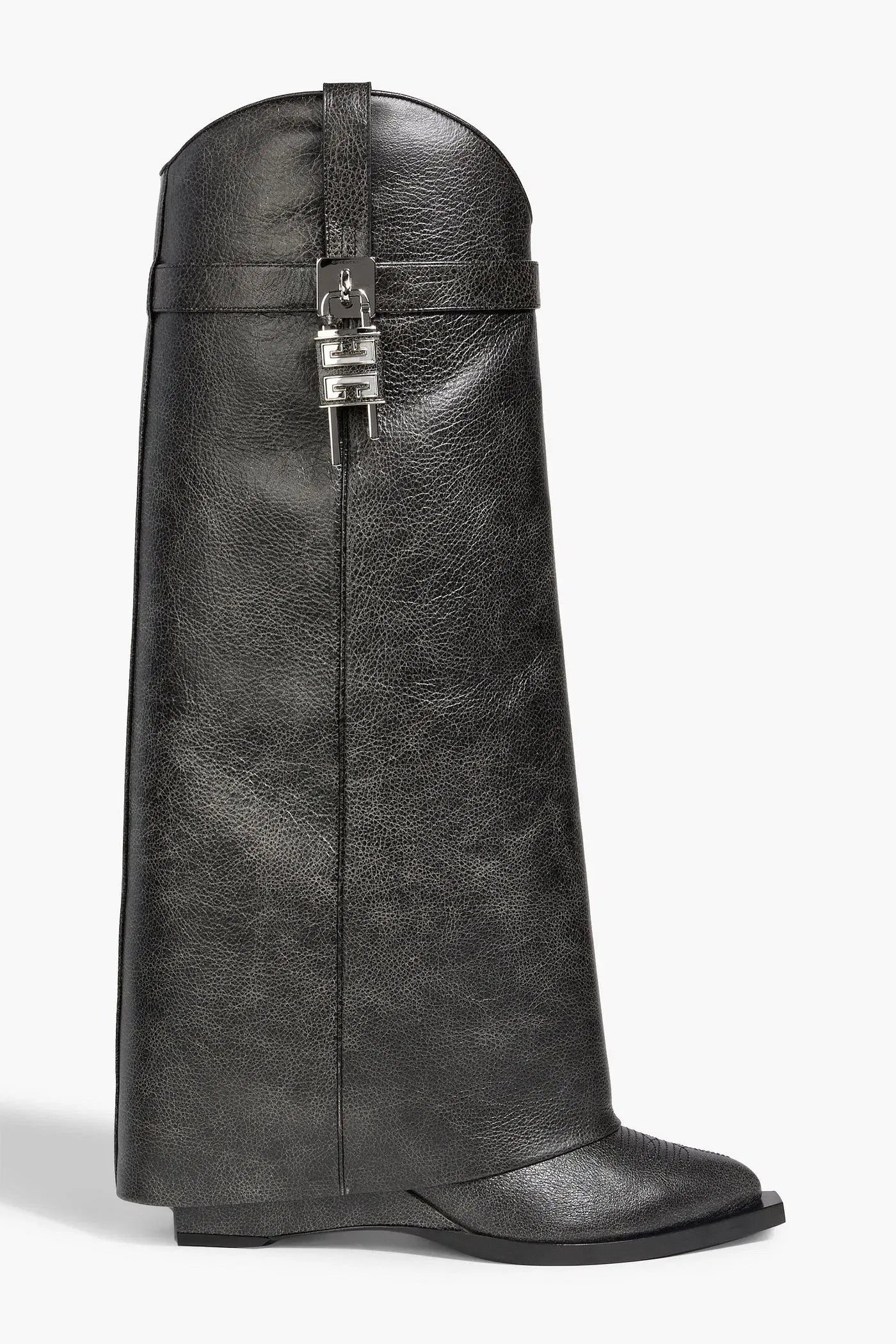 Givenchy Shark Lock Textured-Leather Knee Boots Black Women's
