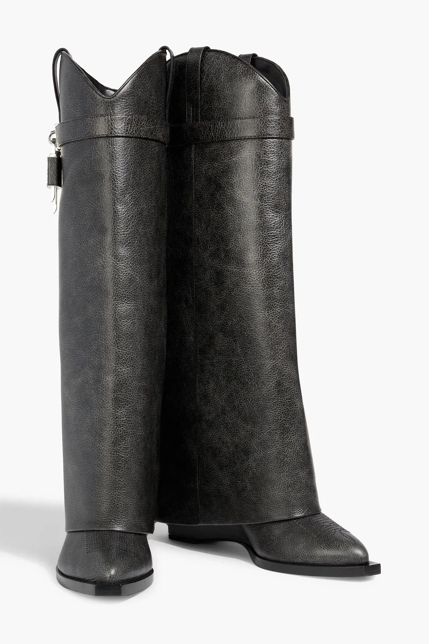 Givenchy Shark Lock Textured-Leather Knee Boots Black Women's