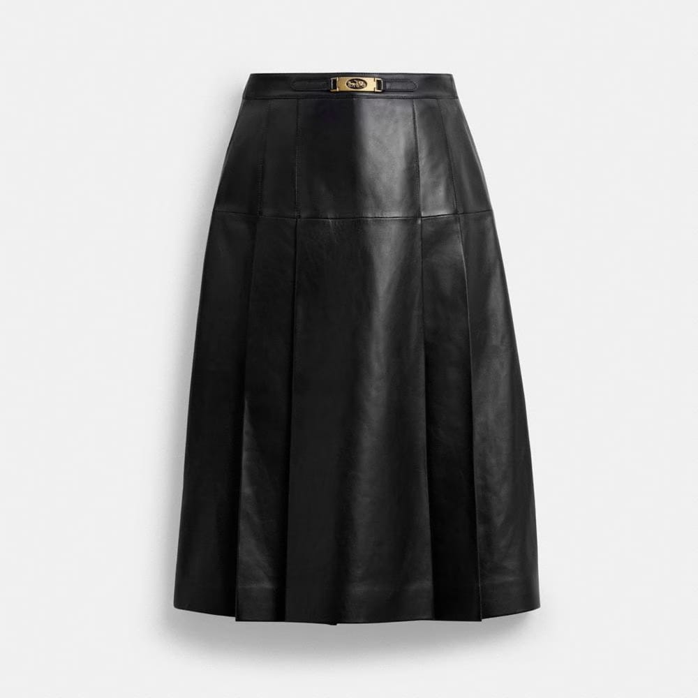 Coach Maxi Leather Pleated Skirt Black