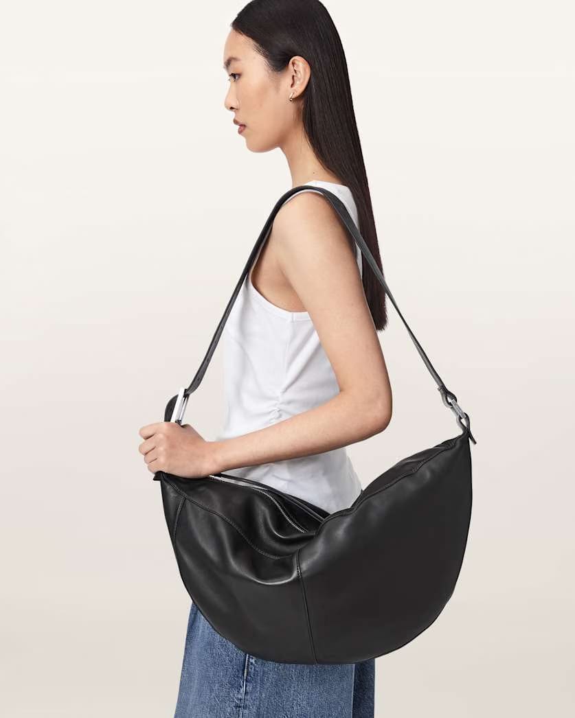 AllSaints Luna Slouchy Leather Shoulder Bag Women's Black/Silver Women's