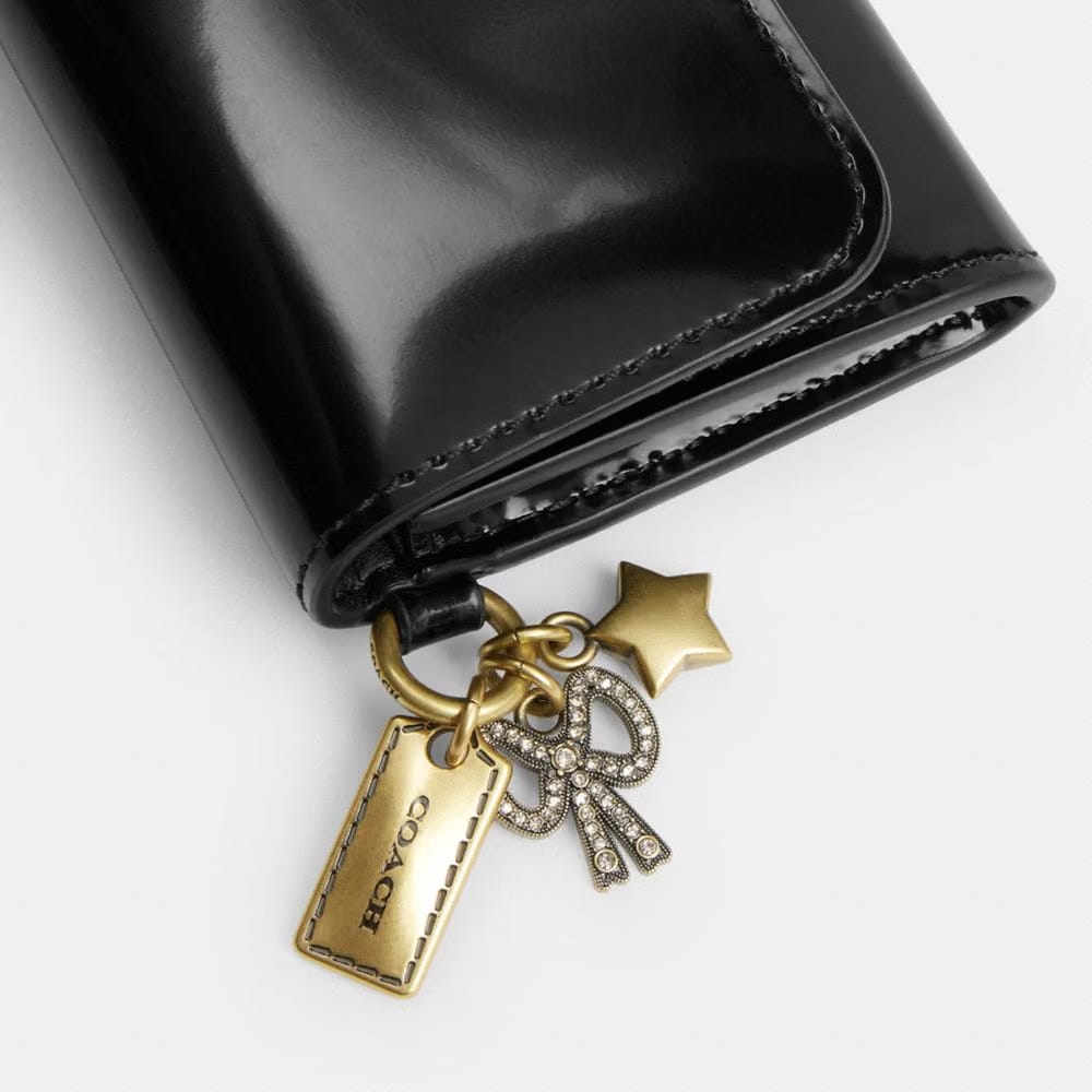 Coach Essential Flap Card Case With Charms Brass Black