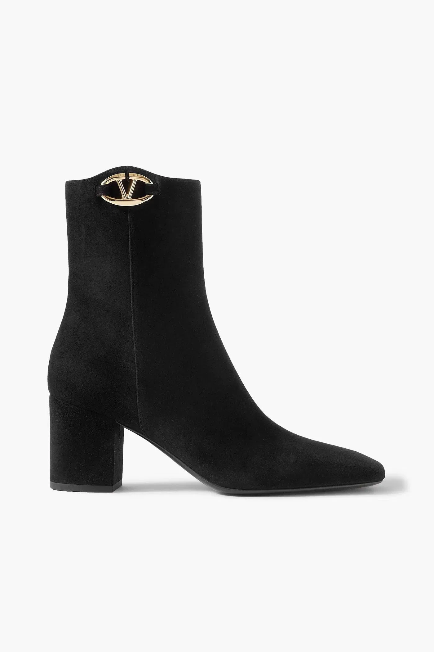 Valentino Garavani Vlogo Bold 70 Embellished Suede Ankle Boots Black Women's