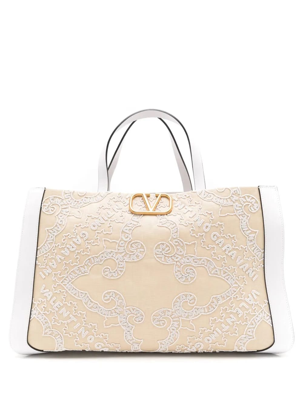 VLOGO embroidered raffia tote bag