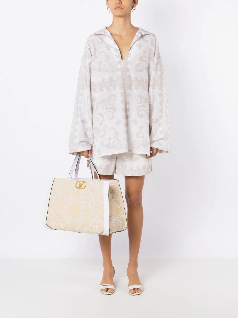 VLOGO embroidered raffia tote bag